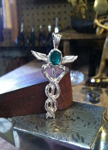Emerald Caduceus - Mercury Talisman